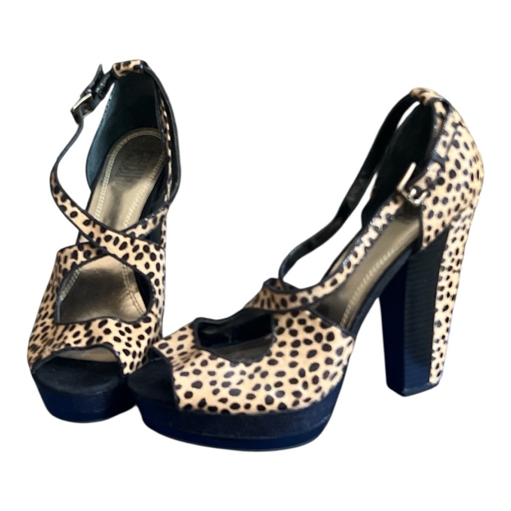 Carlos Falchi Leopard Print Heels with Blue Platform Size 9 - Picture 5 of 8
